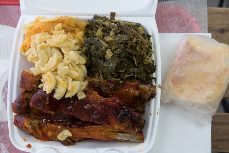 Barbecued ribs, collards and mac and cheese at The Rib Shack, photo by Sarah Khan