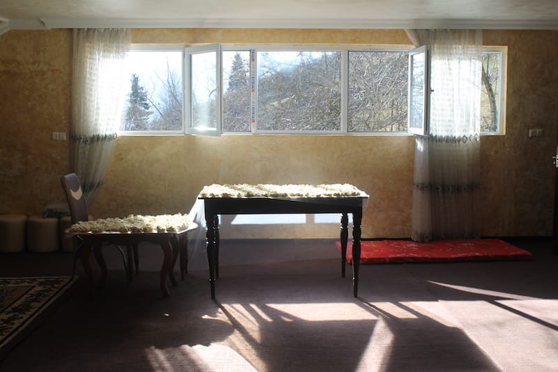 Kuruti dough dries in the sun in the Tchelidze house in Khulo, photo by Katharine Khamhaengwong