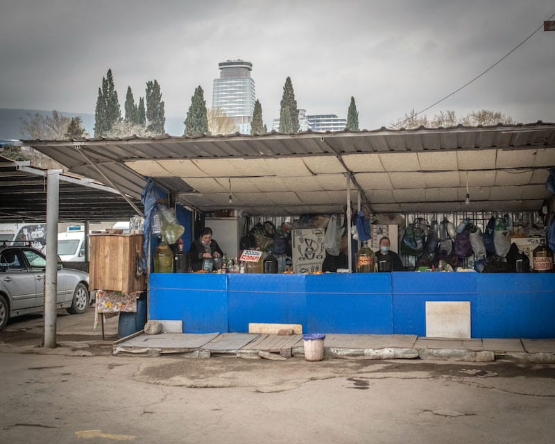 The former raffish wine section at Tbilisi’s Deserter’s Bazaar has been reduced to two stalls and relocated to another area, photo by Justyna Mielnikiewicz