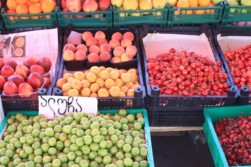 Seasonal fruits on display at Tbilisi's Deserter’s Bazaar, photo by Paul Rimple