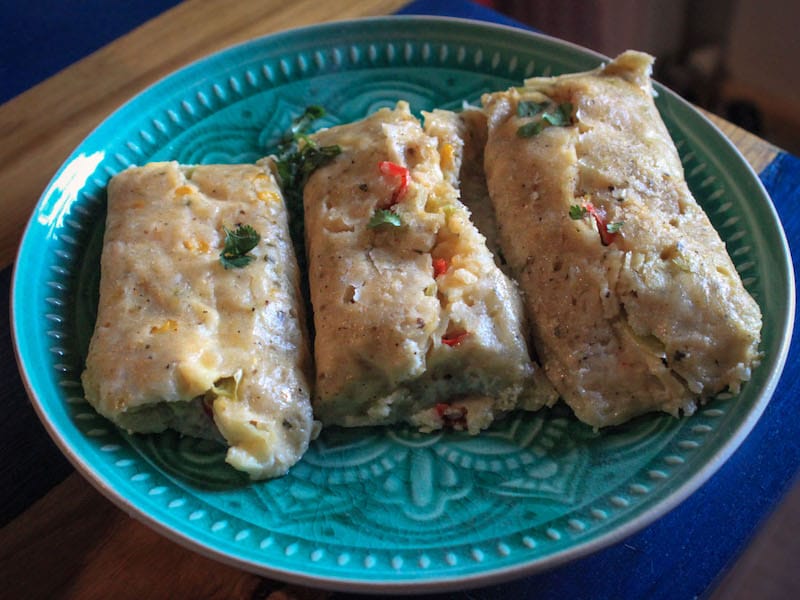 Cheese and pepper tamales made from nixtamalized corn at Mama Terra – Veggie Corner, photo by Paul Rimple