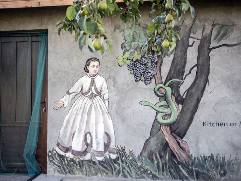 A mural of 19th-century Princess Salome Dadiani, known to be the real winemaker in the family, photo by Paul Rimple