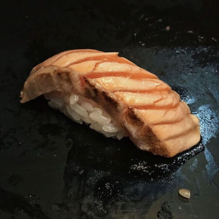 Aburi salmon nigiri, photo by Florentyna Leow