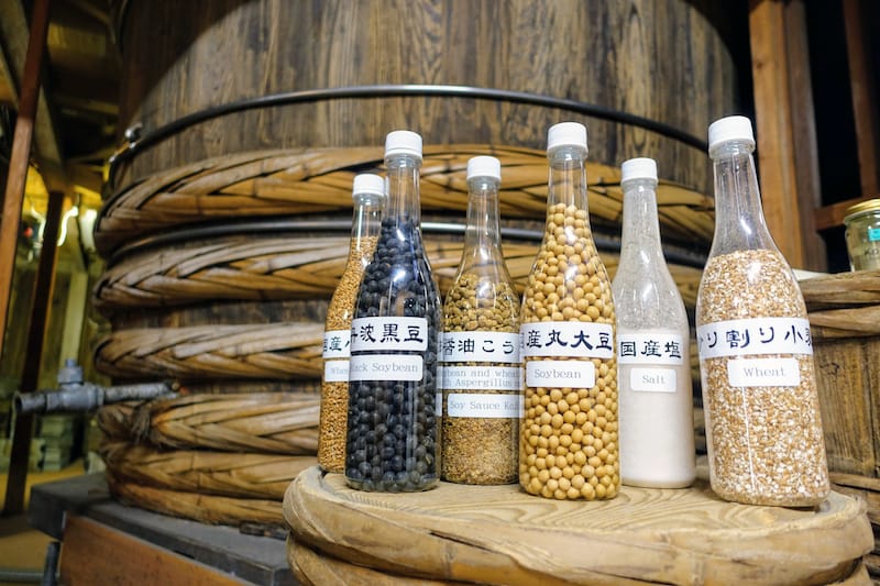 The ingredients for soy sauce at Yuasa Shoyu, a soy sauce manufacturer, photo by Lily Crossley-Baxter